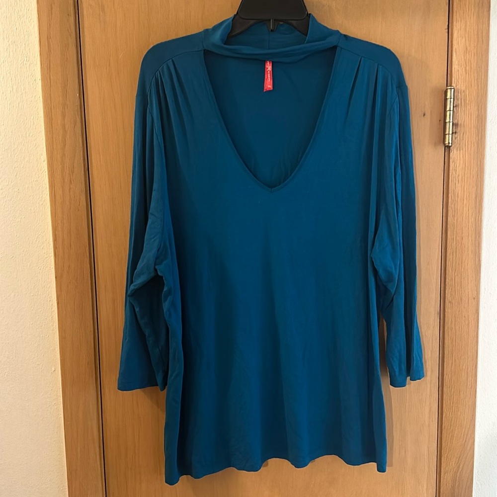 Ruby Ribbon Women’s V Neck Top Teal Blue Plus Size 3XL